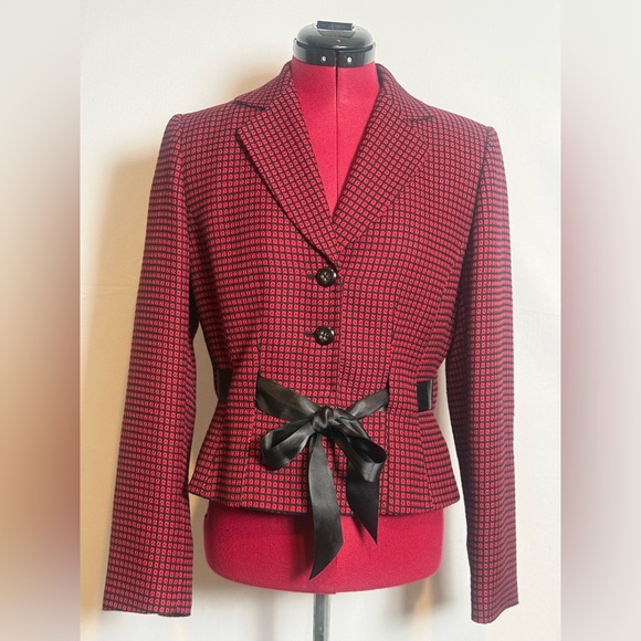 Tahari ASL Jackets & Blazers - Tahari ASL Blazer Women's Size 6 Red & Black Checkered with Satin Bow